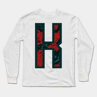 Modern Rose Floral Initial Name Alphabet - Letter K Long Sleeve T-Shirt